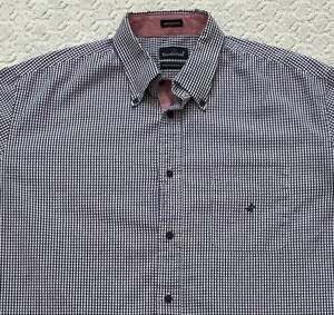 Brooksfield Men's Navy Blue Gingham Check Button Down Shirt Size XL